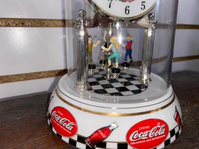 VINTAGE COCA-COLA TRAY & ANNIVERSARY CLOCK PLUS A GLASS LAMP