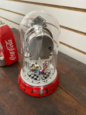 ENESCO 1996 DIECAST COCA-COLA JUKEBOX MUSICAL BANK & BRAND NEW COCA-COLA ANNIVERSARY CLOCK