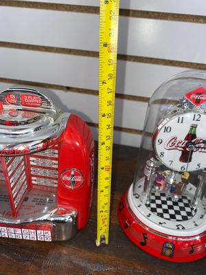ENESCO 1996 DIECAST COCA-COLA JUKEBOX MUSICAL BANK & BRAND NEW COCA-COLA ANNIVERSARY CLOCK