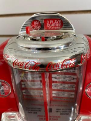ENESCO 1996 DIECAST COCA-COLA JUKEBOX MUSICAL BANK & BRAND NEW COCA-COLA ANNIVERSARY CLOCK