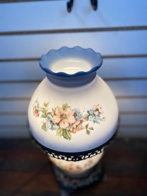 BABY BLUE FLORAL WHITE MILK GLASS GLOBE LAMP