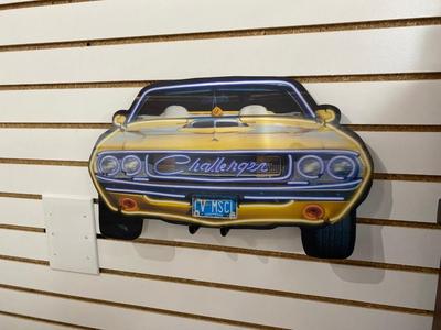 LED NEON MUSCLE CAR GARAGE WALL CLOCK AND DODGE CHALLENGER WALL HANGING