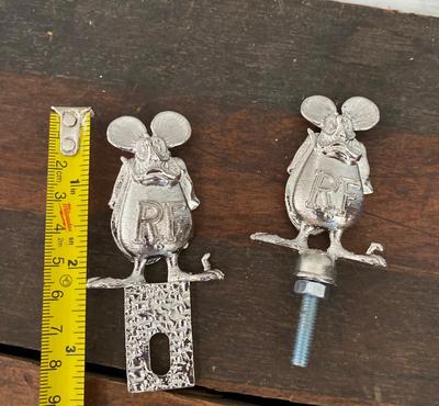 RAT FINK SIGNAGE HOOD ORNAMENT, LICENSE PLATE ACCESSORY, AND CUSTOM METAL DECALS
