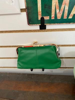 RETRO LOOK TELEVISION TISSUE HOLDER/PHONE HOLDER COMBO, GREEN CLUTCH AND LMAO LANE. SIGN