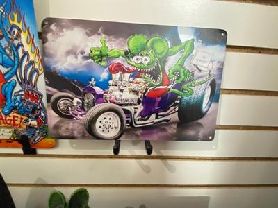 8x12 RAT FINK SIGNS, BALL CAP, AND ACTION FIGURE