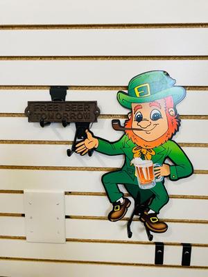 CAST IRON FREE BEER TOMORROW SIGN AND BEER DRINKING IRISH FELLOW