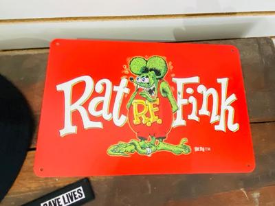 RAT FINK BUCKET HAT, SIGN AND KEYCHAINS