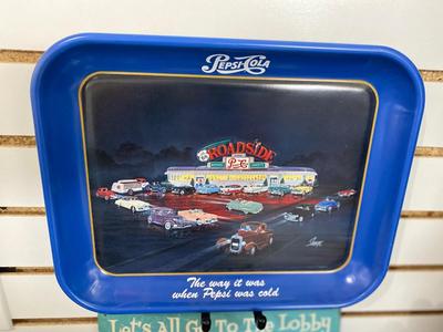 PEPSI-COLA COLLECTABLE TIN TRAY AND RETRO DRIVE IN MOVIE SIGN