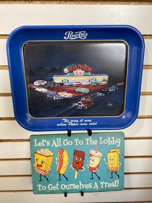 PEPSI-COLA COLLECTABLE TIN TRAY AND RETRO DRIVE IN MOVIE SIGN