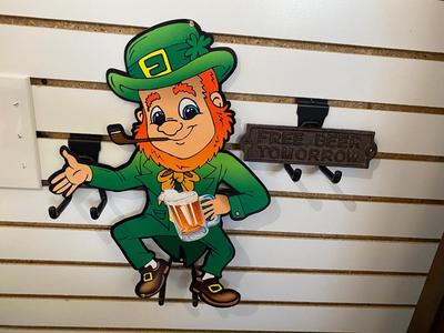 CAST IRON "HAPPY BEER DRINKING" SIGN & ANOTHER LITTLE IRISHMAN