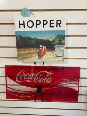 COCA-COLA POP MACHINE GLASS PIECE AND LARGE HOPPER PICTURE BOOK