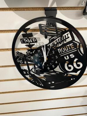 ACTUAL RECORD ALBUM CLOCK, PISTON MAN, ROAD RUNNER HOOD ORNAMENT AND BALL CAPS