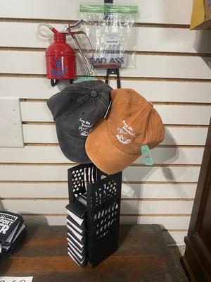 LARGE ASSORTMENT OF CAN COOLERS W/HOLDER, HATS, EMBLEMS AND MORE!