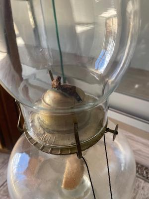 WALL MIRROR AND OIL LAMP