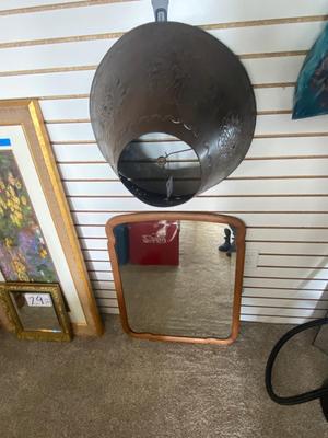 LARGE METAL LAMPSHADE AND A WALL MIRROR