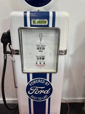 AUTHENTIC RETRO FORD SALES SERVICE GAS PUMP WITH GLOBE