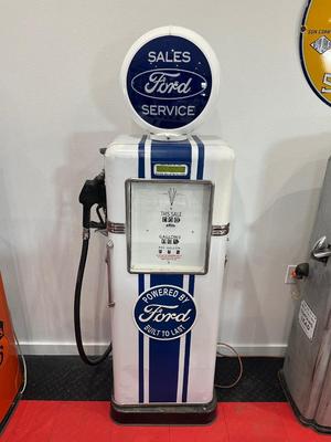 AUTHENTIC RETRO FORD SALES SERVICE GAS PUMP WITH GLOBE
