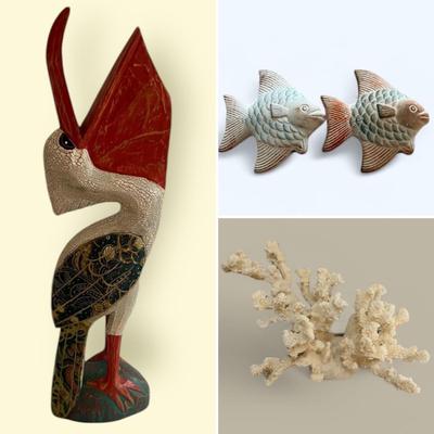 Carved Wooden Pelican, Seashells & More (LR-MG)
