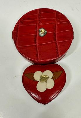 Brighton Leather Round Trinket Box and Leather Heart-shaped Compact