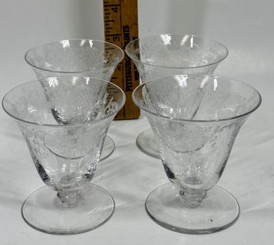 Vintage Depression Glass Etched Juice Glass set5 of 4