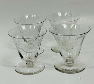 Vintage Depression Glass Etched Juice Glass set5 of 4