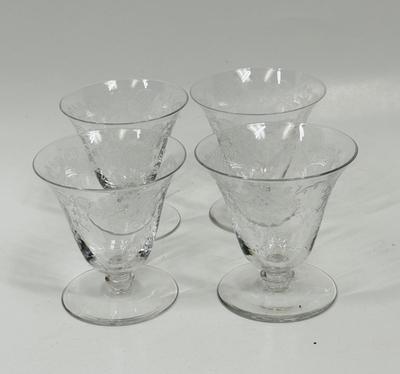 Vintage Depression Glass Etched Juice Glass set5 of 4