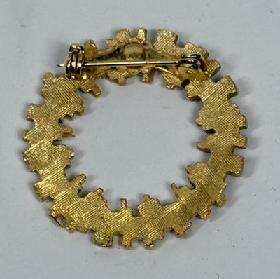 Vintage Gold Tone Geometric Wreath Brooch MCM 60s Unmarked Maker