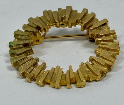 Vintage Gold Tone Geometric Wreath Brooch MCM 60s Unmarked Maker