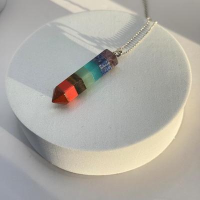 LOT 331J: 14k White Gold Fill Bail Rainbow 7 Chakra Natural Gemstone Pendant on 18” Chain