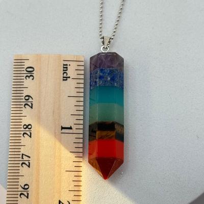 LOT 331J: 14k White Gold Fill Bail Rainbow 7 Chakra Natural Gemstone Pendant on 18” Chain