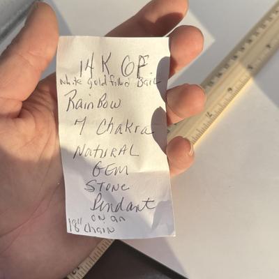 LOT 331J: 14k White Gold Fill Bail Rainbow 7 Chakra Natural Gemstone Pendant on 18” Chain