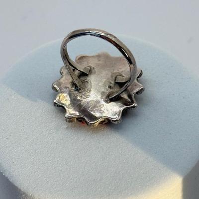 LOT 332J: Vintage Silver 1992 Artist Signed “LC” Zuni Coral Navajo Ring (Size 4.5)