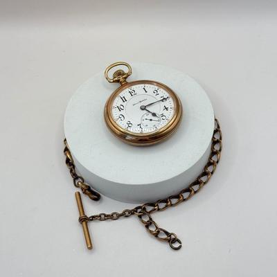 LOT 335J: Vintage 21 Jewels Illinois Watch Co Men’s Pocket Watch w/ Gold Fill Watch Chain