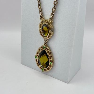 LOT 336J: Gold Tone “1928” Fairy Peridot Pendant Necklace (19”)