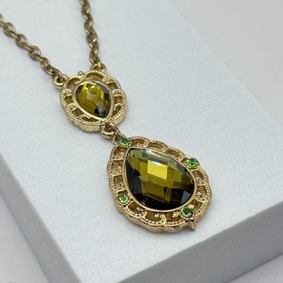 LOT 336J: Gold Tone “1928” Fairy Peridot Pendant Necklace (19”)