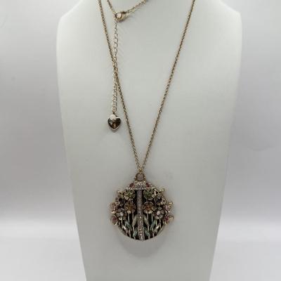 LOT 339J: Betsey Johnson Gold Tone Ladybug Pendant Necklace (32.5”)