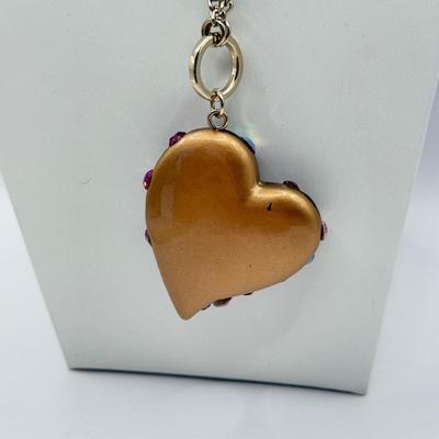 LOT 341J: Betsey Johnson Gold Tone Heart Pendant Necklace (needs repair)