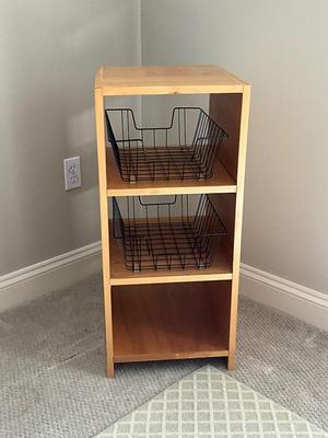 BR649 Handmade Wooden Wire Basket Shelf with Fellows P500-2 Paper Shredder