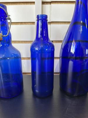 BLUE GLASS BOTTLES (3)