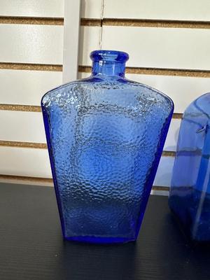 BLUE GLASS BOTTLES (4)