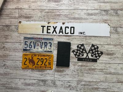 METAL SIGN, LICENSE PLATES AND AUTO INSURANCE/REGISTRATION HOLDER