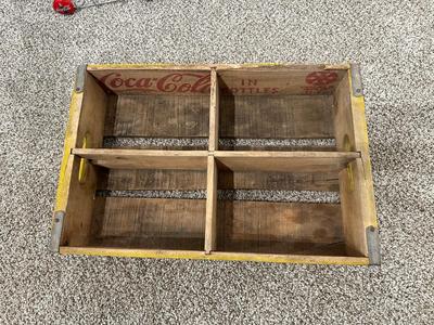 COCA-COLA WOODEN CRATE AND METAL HOLDER