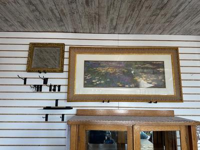 GILTWOOD FRAME WITH BEVELED MIRROR AND WATER LILIES BY MONET