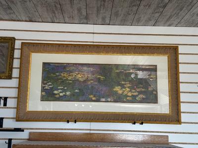 GILTWOOD FRAME WITH BEVELED MIRROR AND WATER LILIES BY MONET