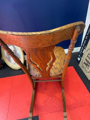 ANTIQUE ROCKING CHAIR AND FRAMED ART