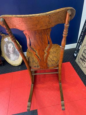 ANTIQUE ROCKING CHAIR AND FRAMED ART