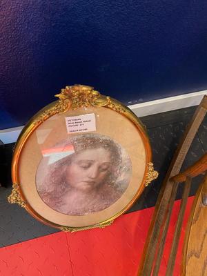 ANTIQUE ROCKING CHAIR AND FRAMED ART