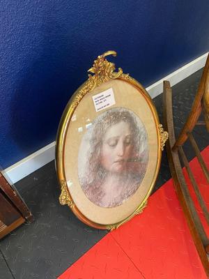 ANTIQUE ROCKING CHAIR AND FRAMED ART