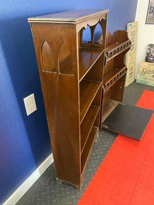HANGING MURPHY/DROP FRONT DESK & VINTAGE BOOKSHELF