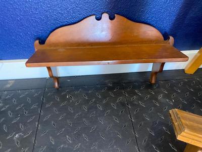 2 WALL SHELFS AND AN OAK STOOL
